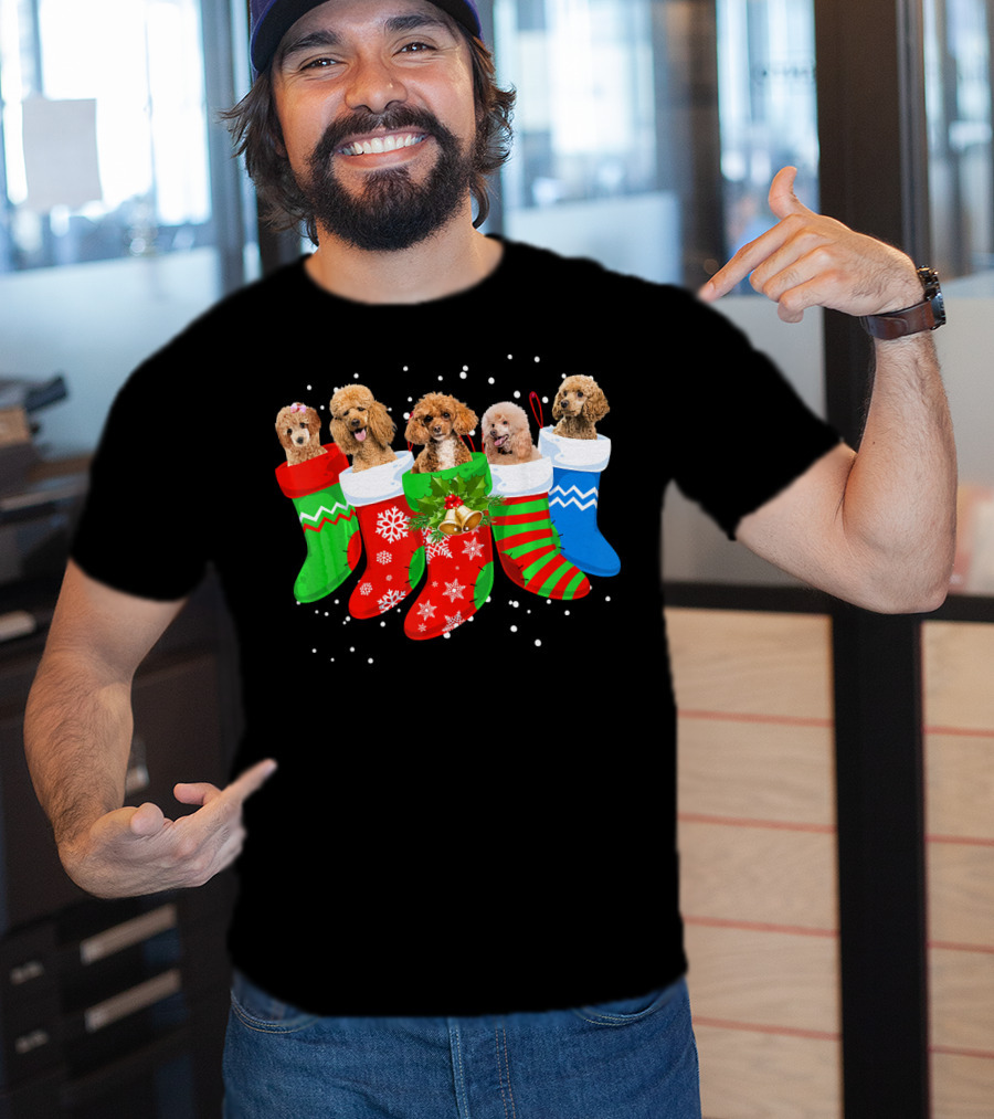 Poodle Christmas Stockings Festive Holiday Dogs T-Shirt