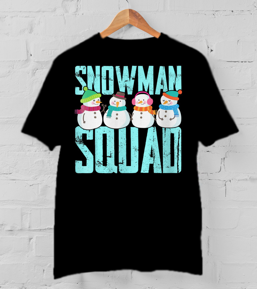 Snowman Squad Christmas Elf Snowmen With Scarves And Hats T-Shirt