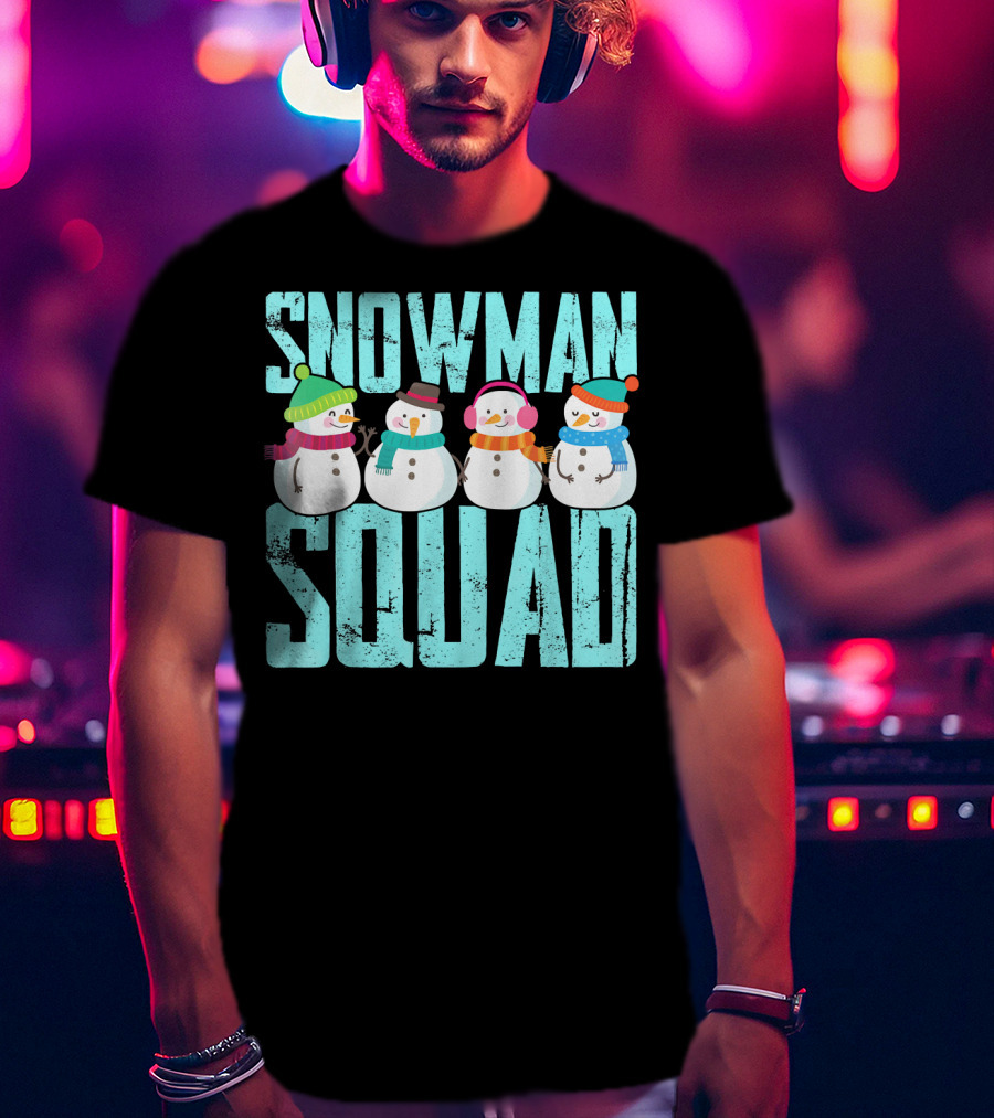 Snowman Squad Christmas Elf Snowmen With Scarves And Hats T-Shirt