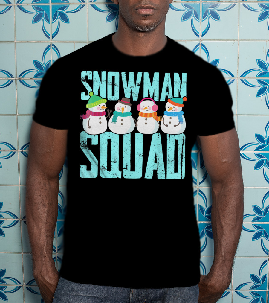 Snowman Squad Christmas Elf Snowmen With Scarves And Hats T-Shirt