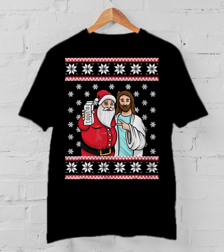 Christmas Drinking Party Santa Jesus Cheers Coq T-Shirt
