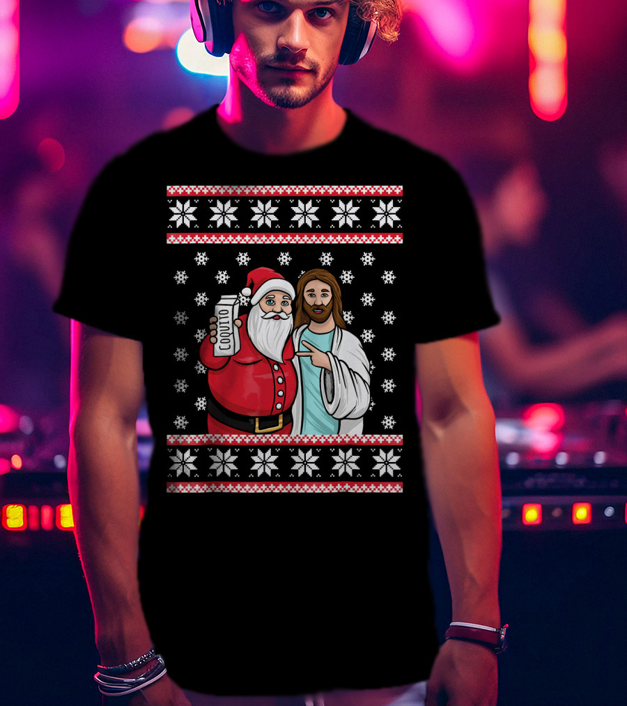 Christmas Drinking Party Santa Jesus Cheers Coq T-Shirt