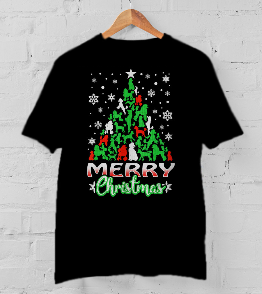 Merry Christmas Poodle Tree Snowflakes T-Shirt