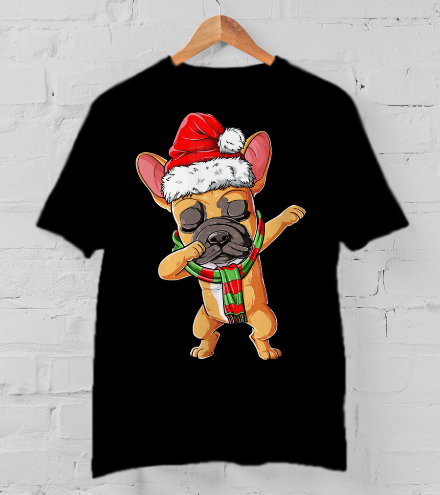 Dabbing French Bulldog Santa Christmas T-Shirt