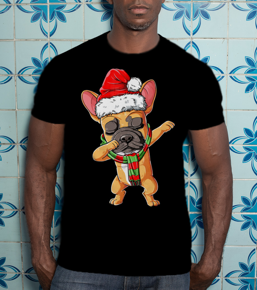 Dabbing French Bulldog Santa Christmas T-Shirt