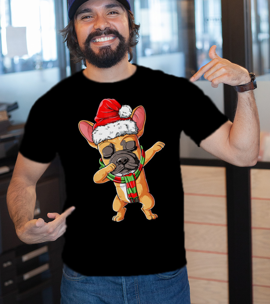 Dabbing French Bulldog Santa Christmas T-Shirt