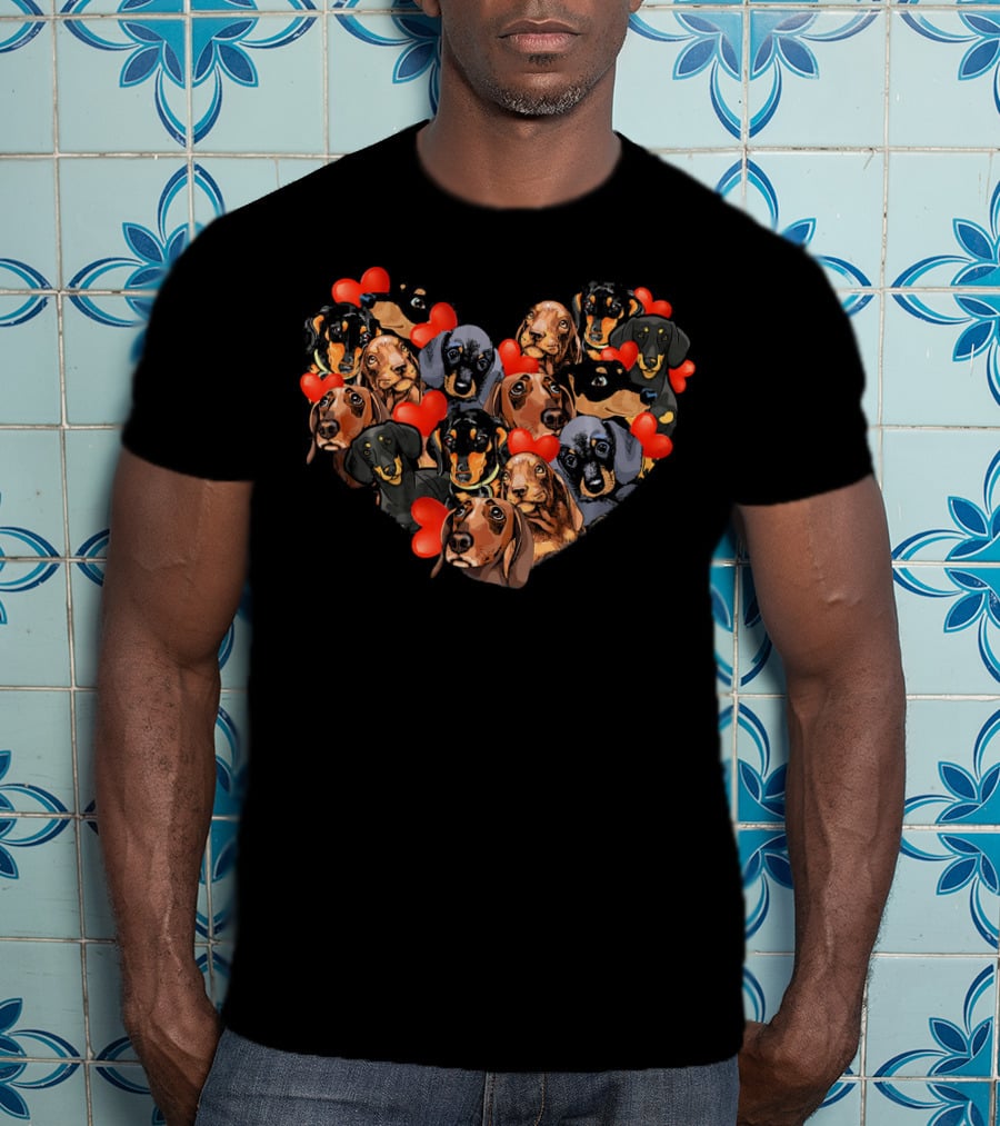 Cute Dachshund Heart Valentine Filled With Dachshunds And Hearts T-Shirt