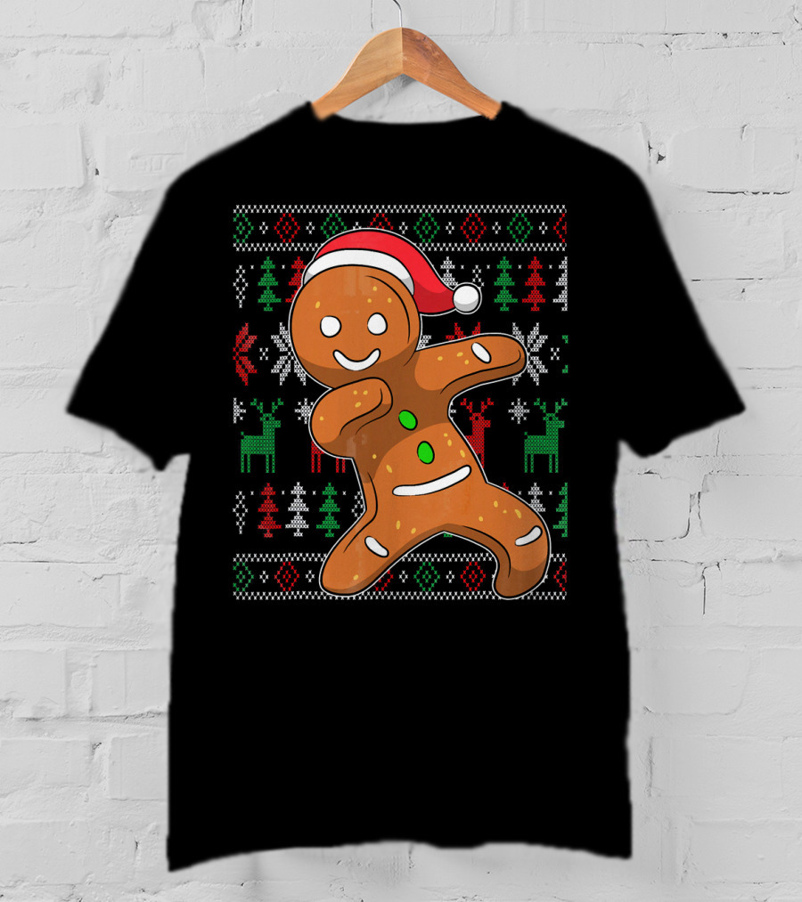 Ugly Christmas Sweater Dabbing Gingerbread Man Santa Hat Holiday T-Shirt
