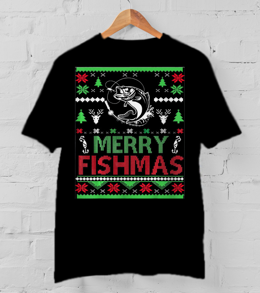 Merry Fishmas Ugly Fishing Christmas Bass Fish T-Shirt