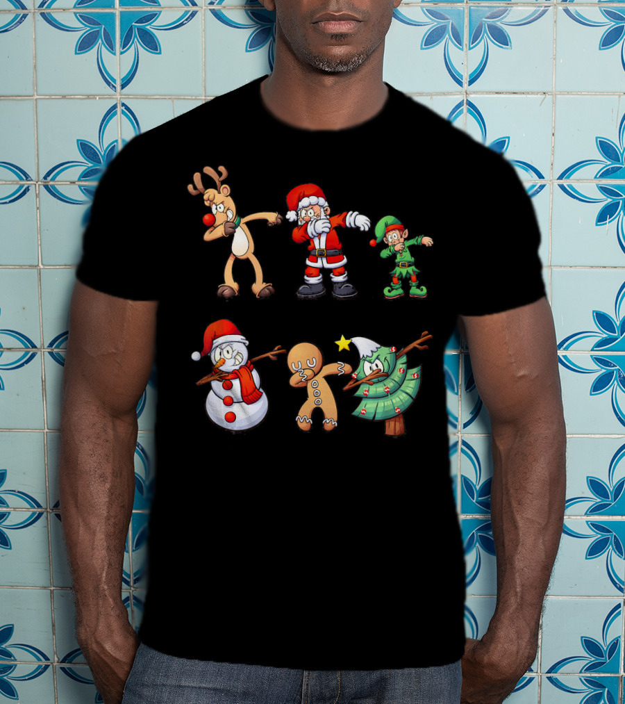 Christmas Dabbing Santa Reindeer Elf Snowman Gingerbread Tree T-Shirt