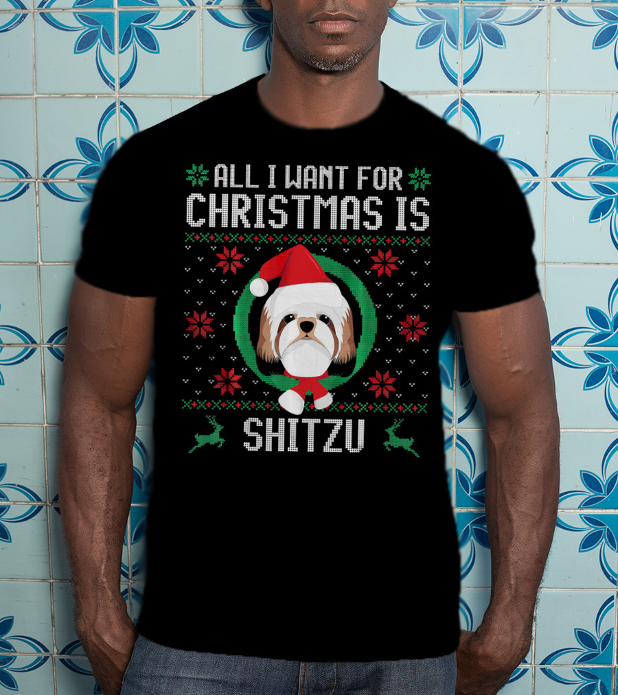 All I Want For Christmas Is Shitzu Santa Reindeer T-Shirt