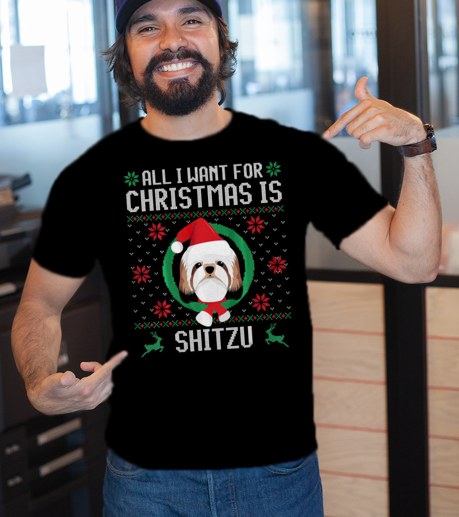 All I Want For Christmas Is Shitzu Santa Reindeer T-Shirt