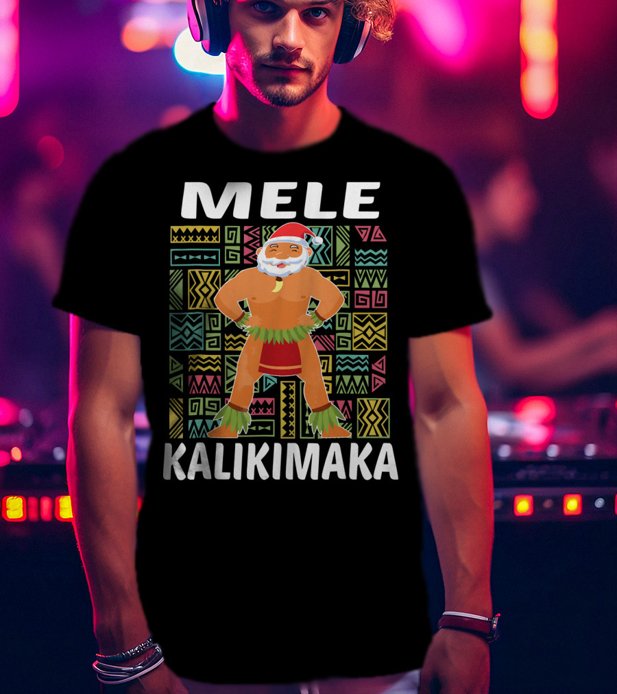 Mele Kalikimaka Hawaiian Santa On Beach Christmas T-Shirt