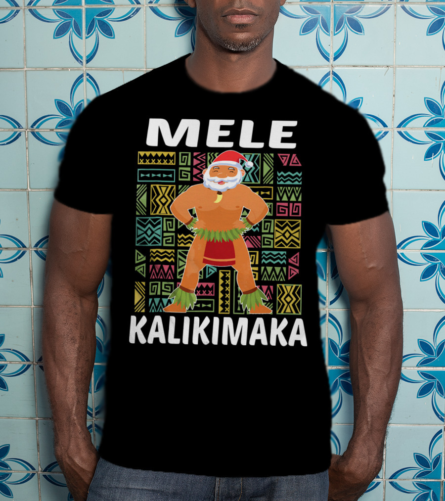 Mele Kalikimaka Hawaiian Santa On Beach Christmas T-Shirt