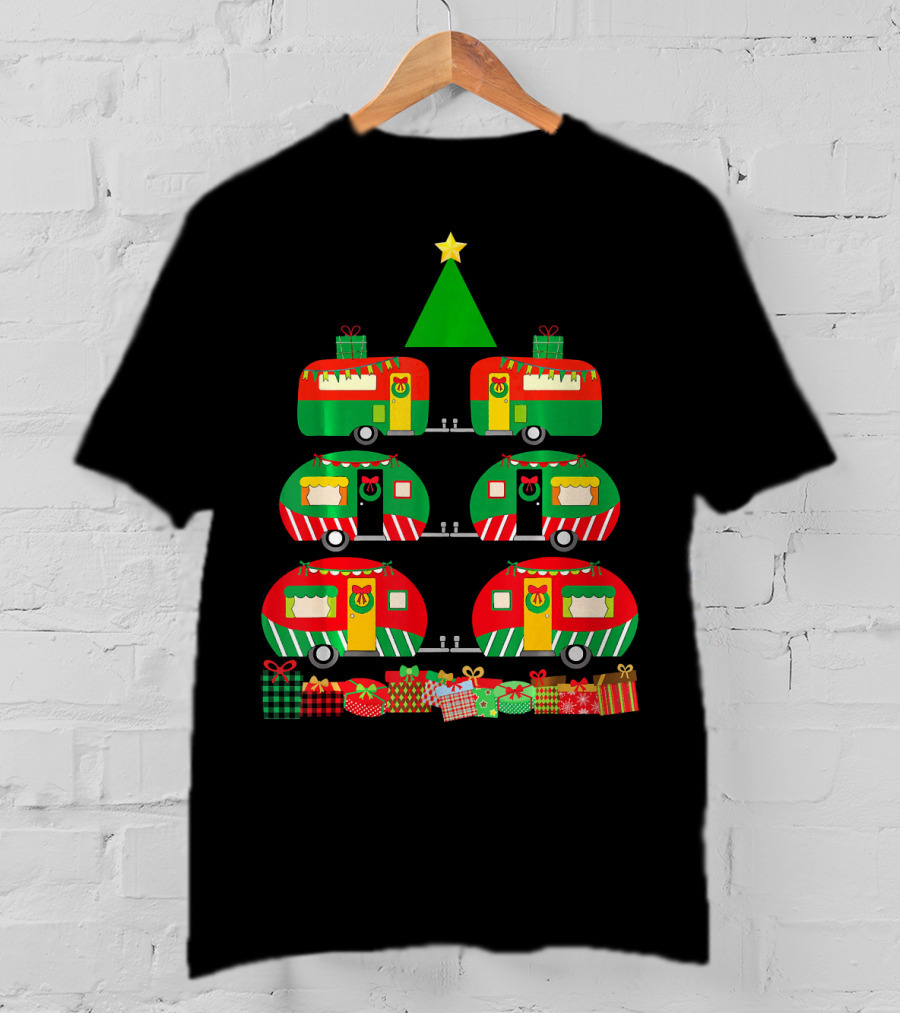 Camping Christmas Camper Holiday Tree With Gifts T-Shirt