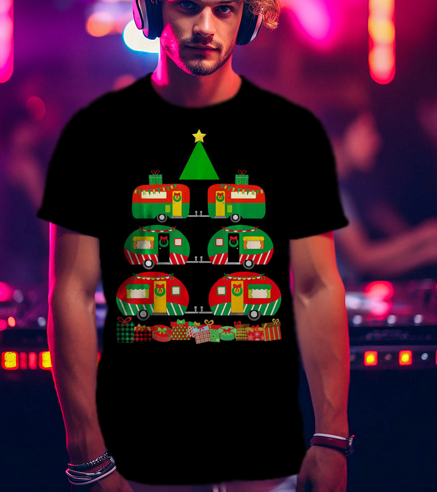 Camping Christmas Camper Holiday Tree With Gifts T-Shirt