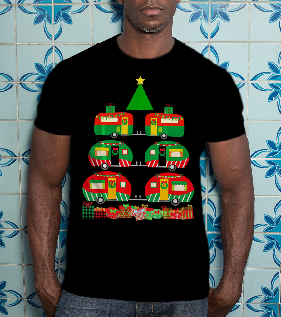 Camping Christmas Camper Holiday Tree With Gifts T-Shirt