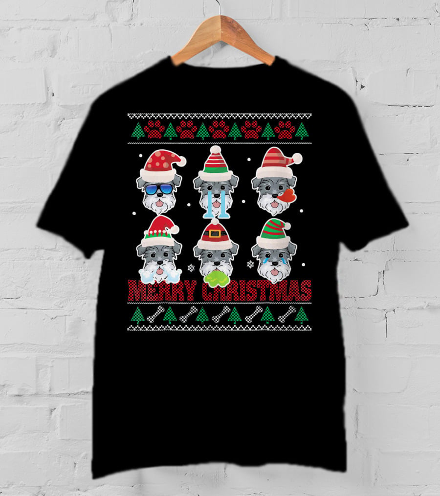 Merry Christmas Miniature Schnauzer Santa Hats Ugly T-Shirt
