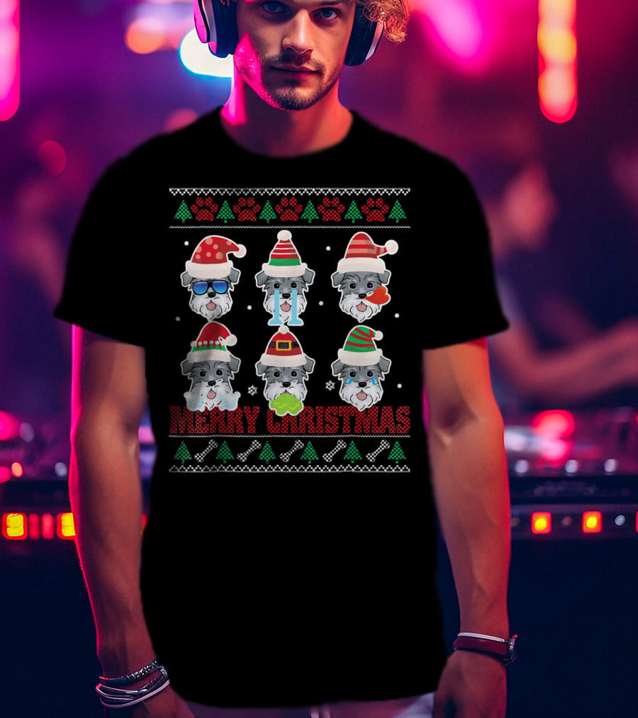 Merry Christmas Miniature Schnauzer Santa Hats Ugly T-Shirt
