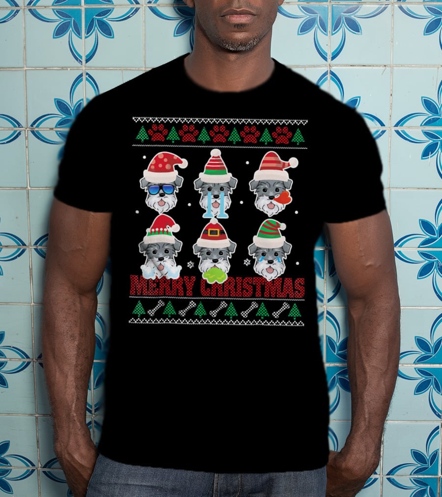 Merry Christmas Miniature Schnauzer Santa Hats Ugly T-Shirt