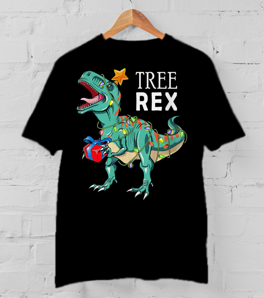 Tree Rex Dinosaur Christmas Lights Gift T-Shirt