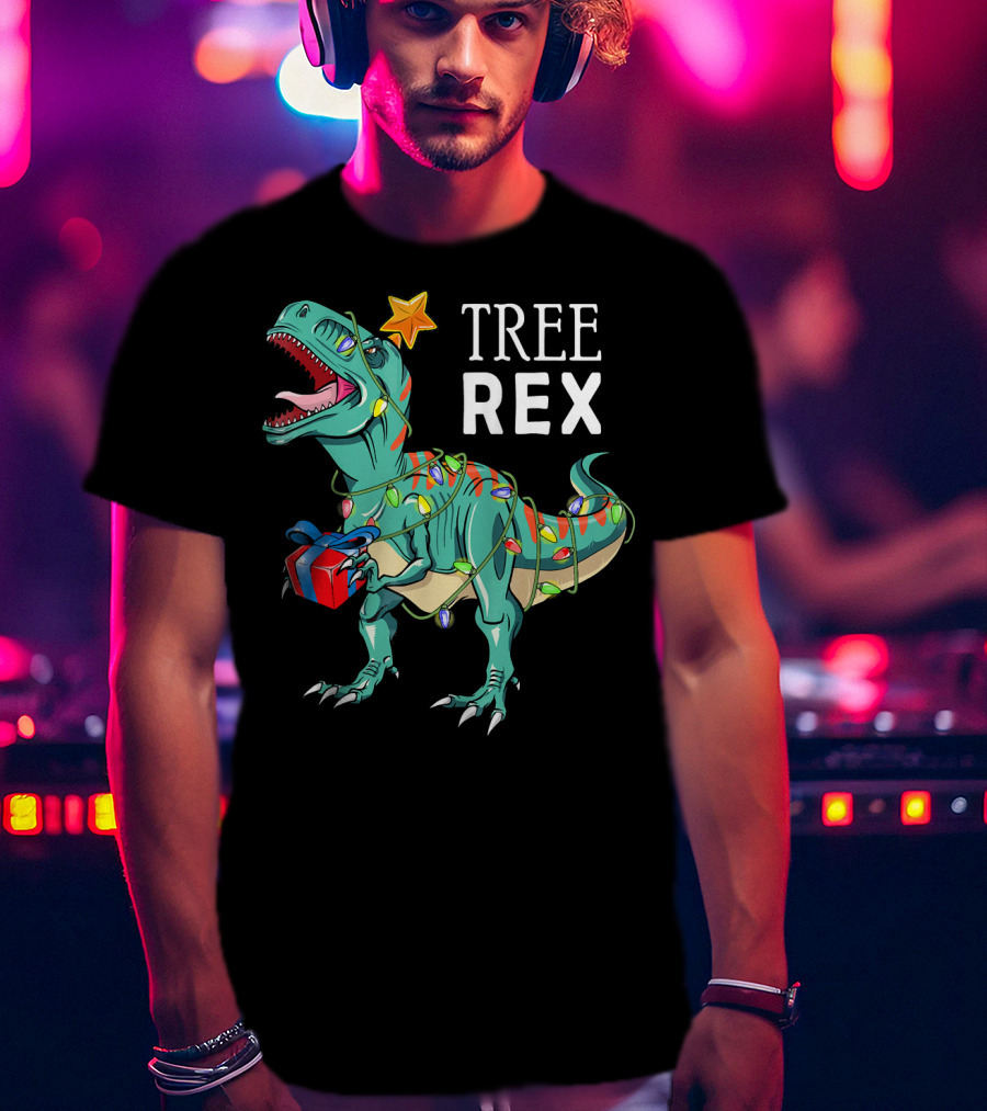 Tree Rex Dinosaur Christmas Lights Gift T-Shirt