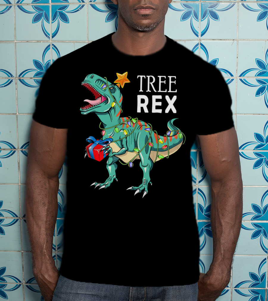 Tree Rex Dinosaur Christmas Lights Gift T-Shirt