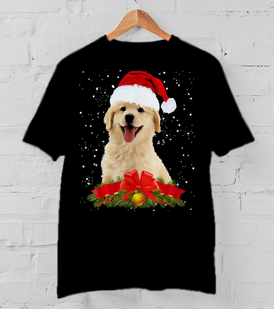Golden Retriever Santa Hat Christmas Wreath T-Shirt
