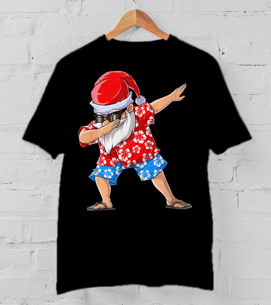 Dabbing Santa In Hawaiian Shirt Christmas In July T-Shirt