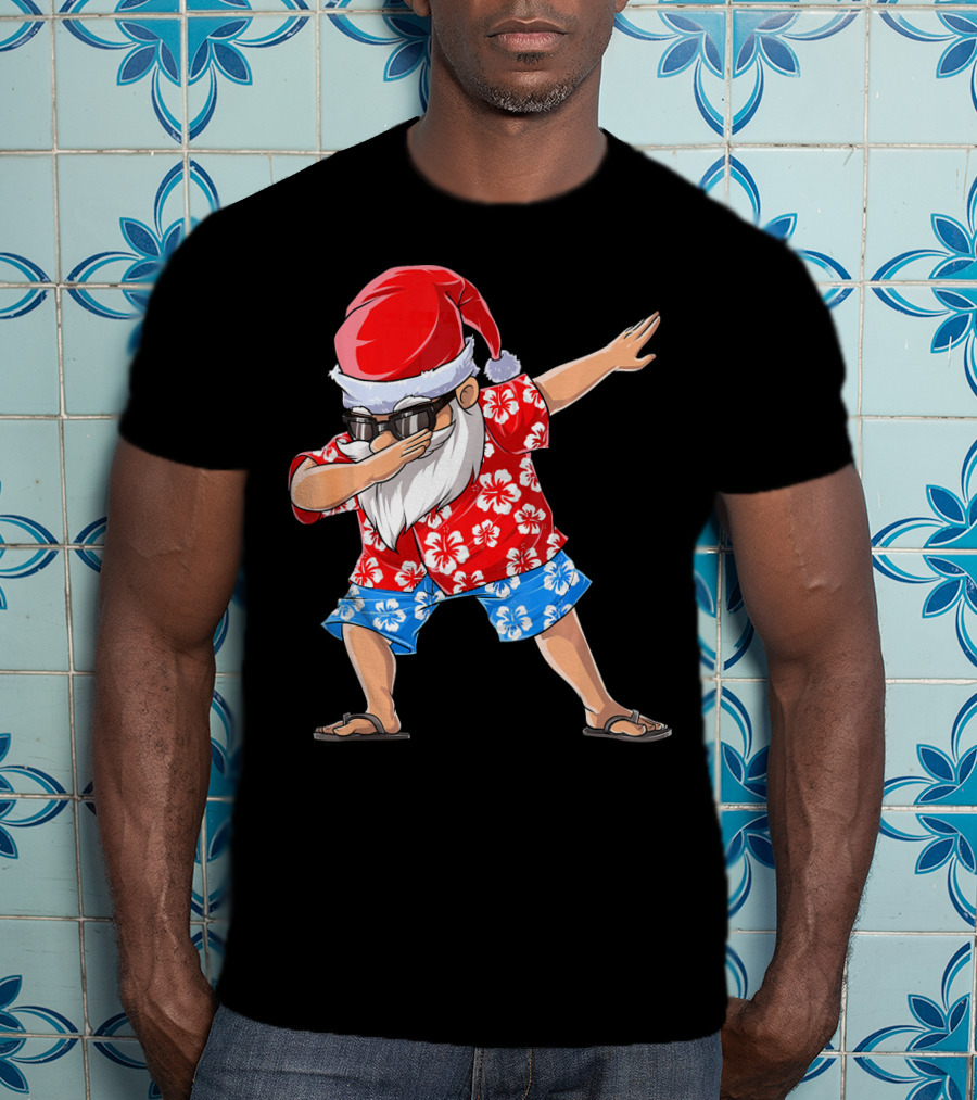 Dabbing Santa In Hawaiian Shirt Christmas In July T-Shirt