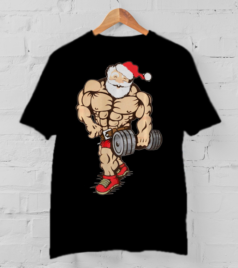 Bodybuilder Santa Muscle Gym Fitness Holiday Santa Claus Buff Christmas T-Shirt