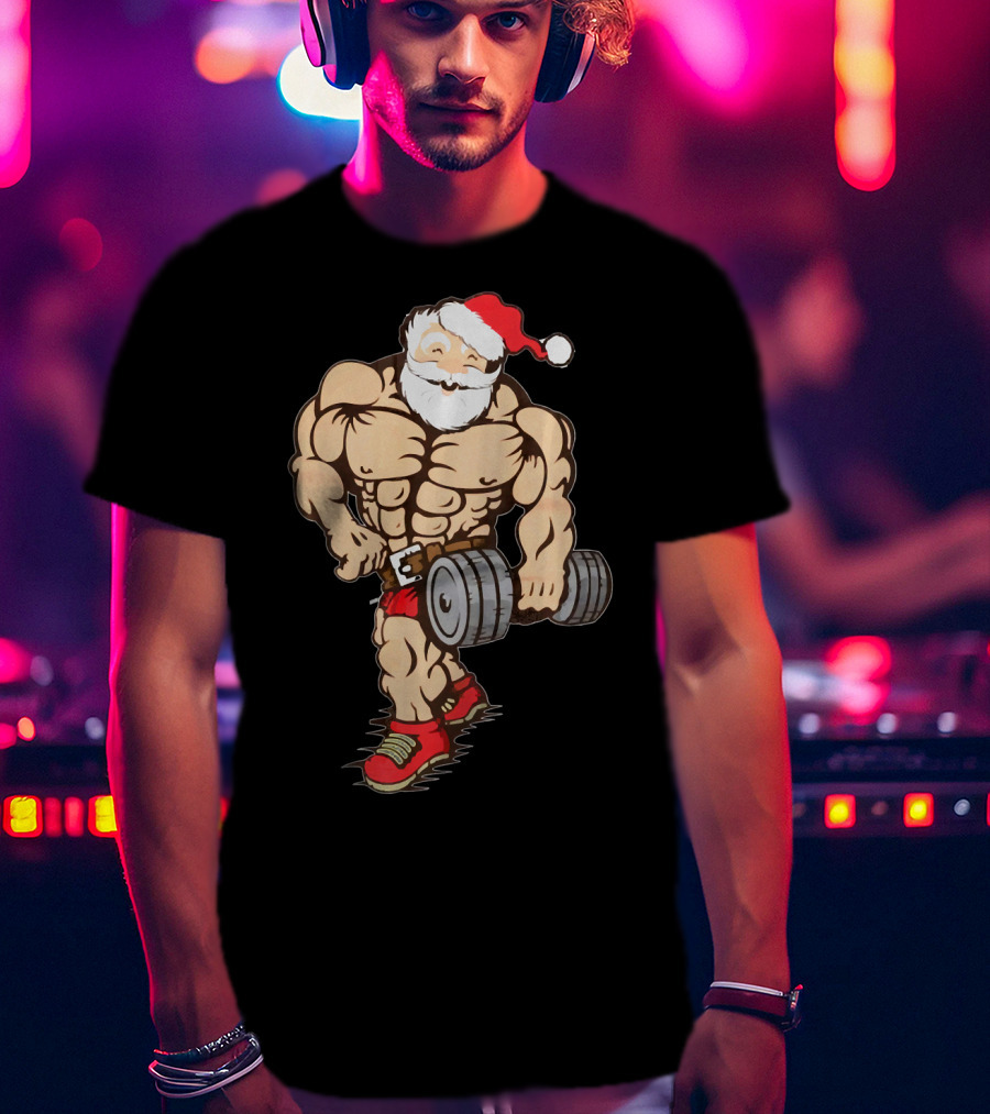 Bodybuilder Santa Muscle Gym Fitness Holiday Santa Claus Buff Christmas T-Shirt