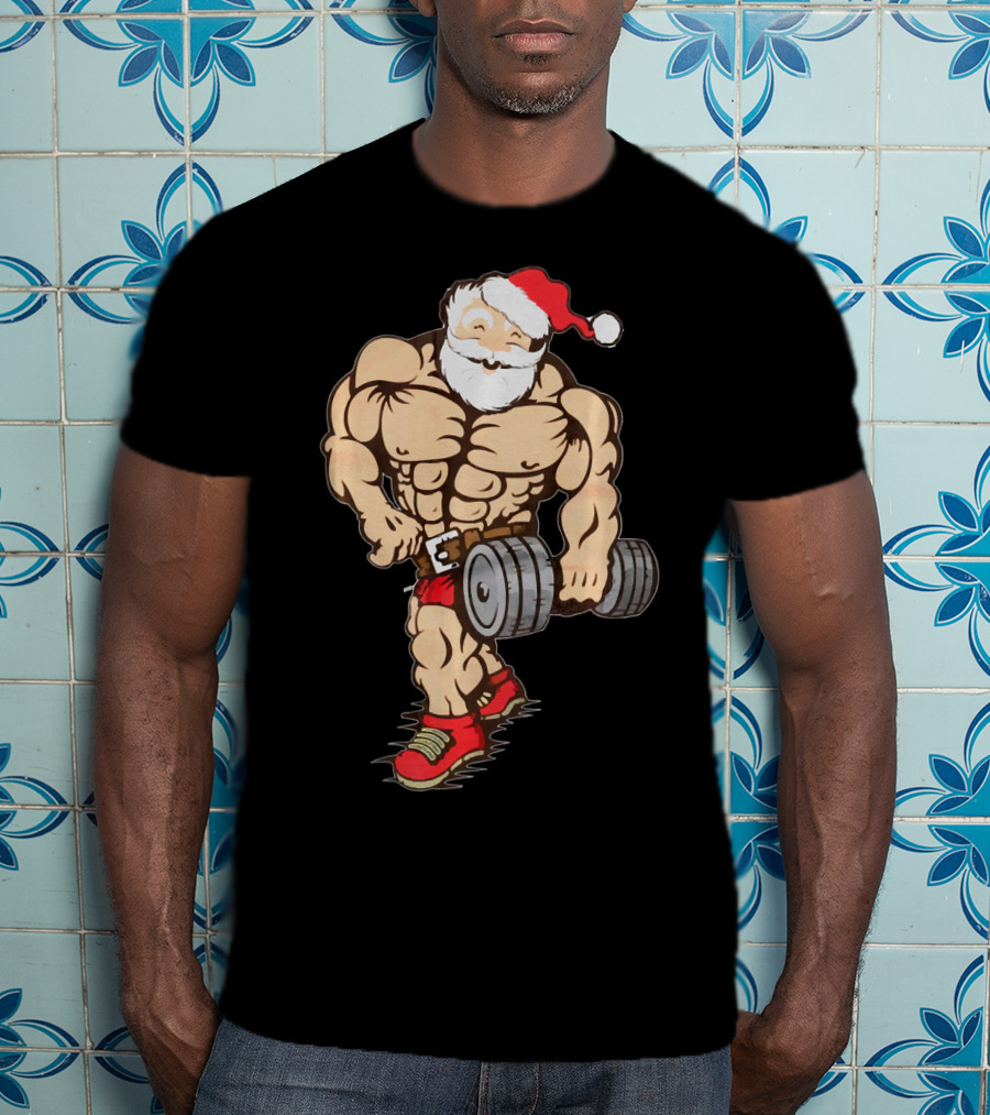 Bodybuilder Santa Muscle Gym Fitness Holiday Santa Claus Buff Christmas T-Shirt