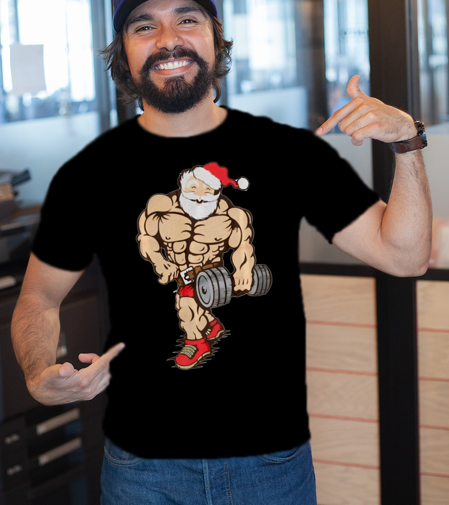 Bodybuilder Santa Muscle Gym Fitness Holiday Santa Claus Buff Christmas T-Shirt