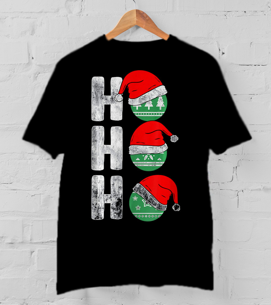HO HO HO Santa Hat Funny Ornament Christmas Tree T-Shirt