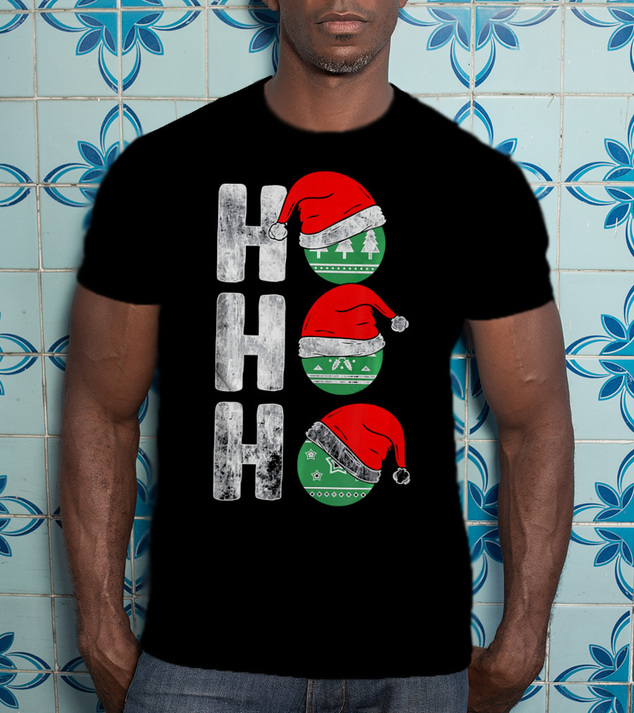HO HO HO Santa Hat Funny Ornament Christmas Tree T-Shirt