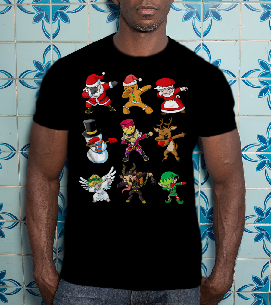 Christmas Dabbing Squad Santa Gingerbread Mrs. Claus Snowman Nutcracker Reindeer Angel Krampus Elf T-Shirt