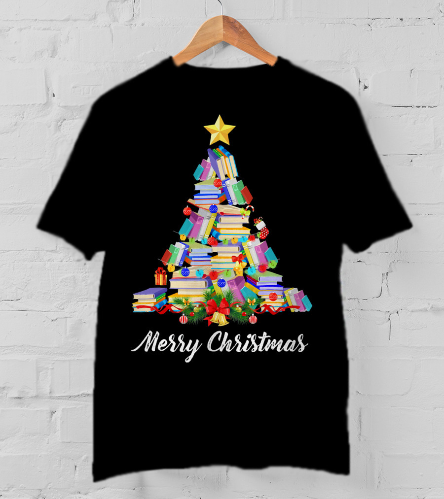 Merry Christmas Books Tree T-Shirt