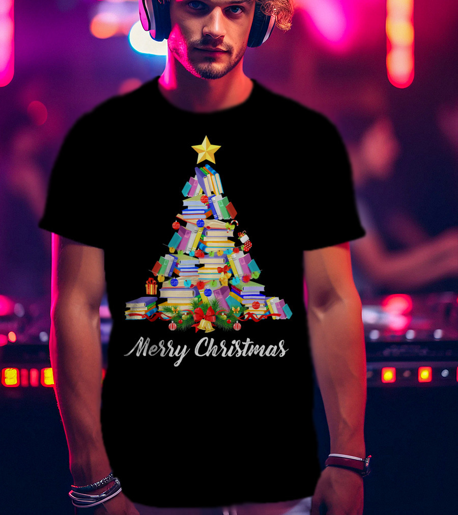 Merry Christmas Books Tree T-Shirt