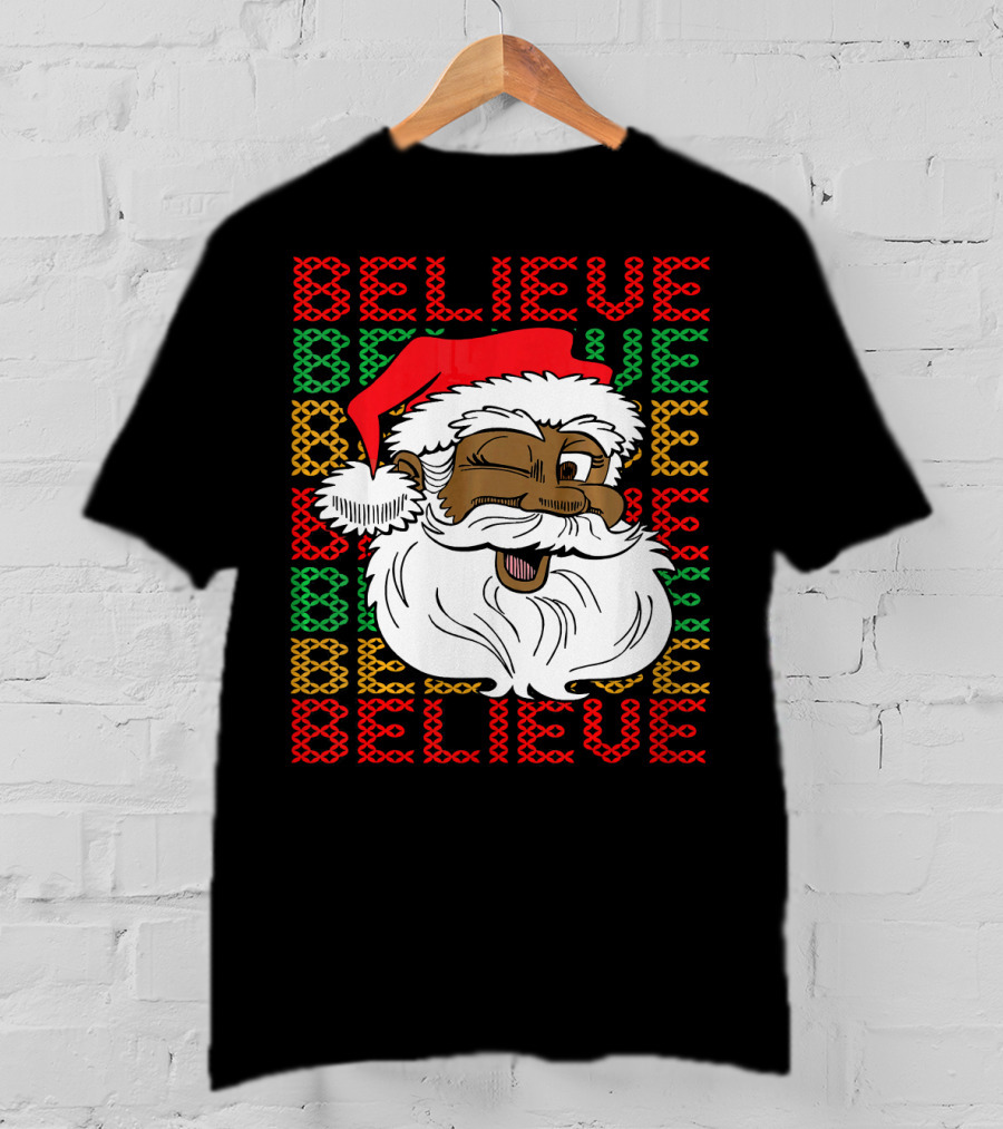 Believe Santa Fun Black Africa Christmas T-Shirt