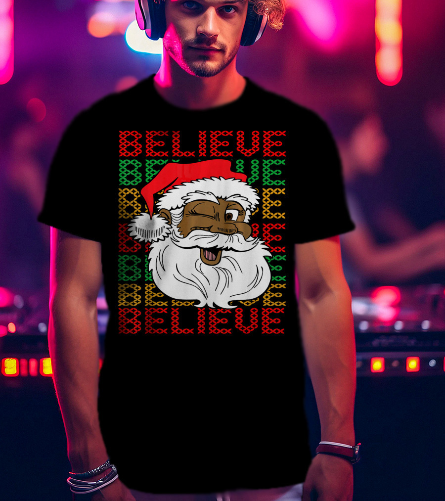 Believe Santa Fun Black Africa Christmas T-Shirt