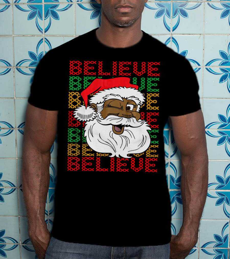 Believe Santa Fun Black Africa Christmas T-Shirt