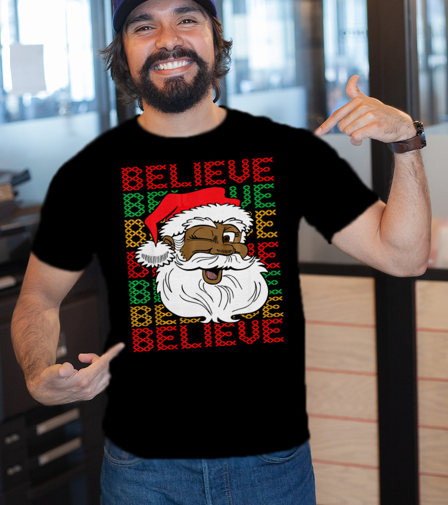 Believe Santa Fun Black Africa Christmas T-Shirt