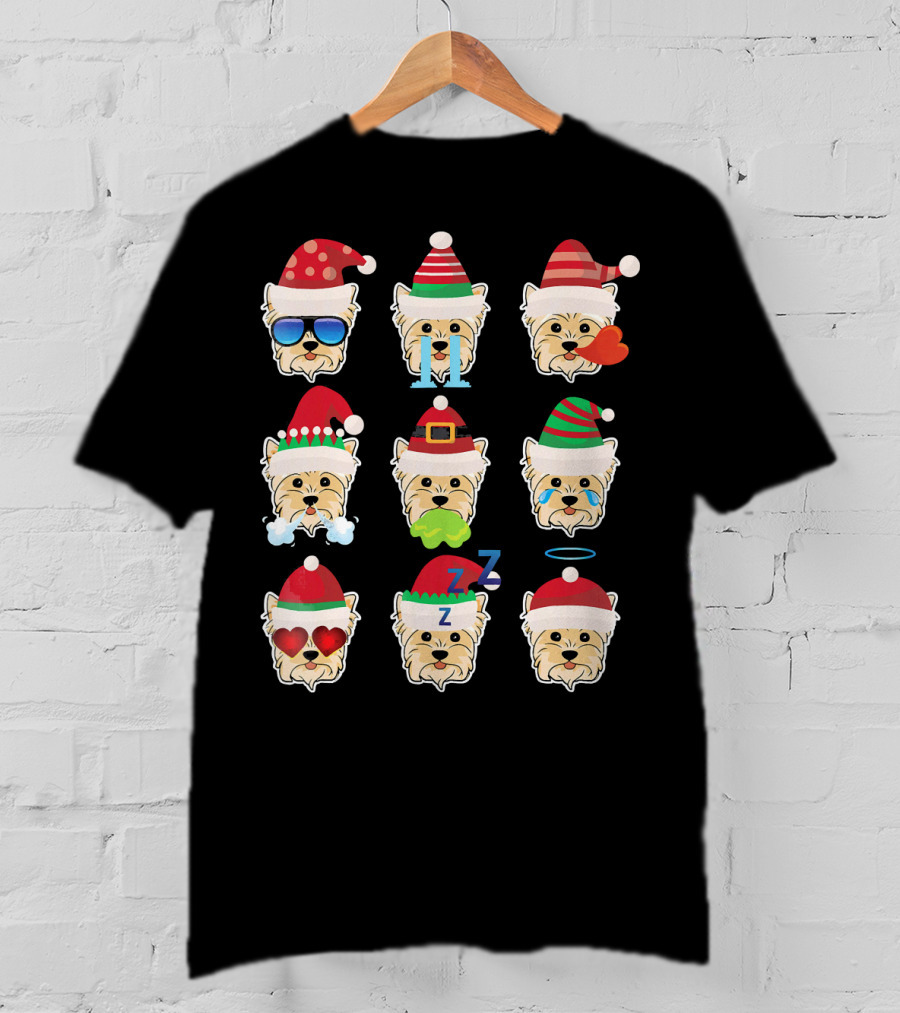 YORKIE POO Dog Santa Claus Costume Merry Faces Christmas Moods T-Shirt