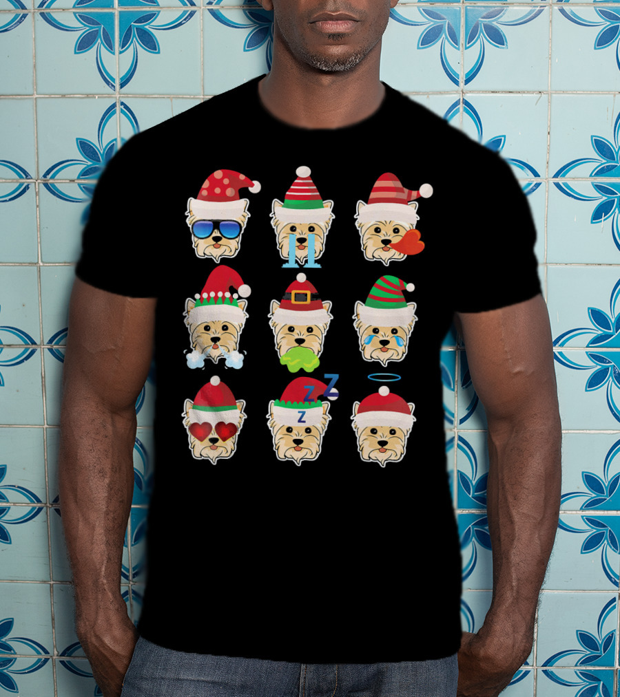 YORKIE POO Dog Santa Claus Costume Merry Faces Christmas Moods T-Shirt