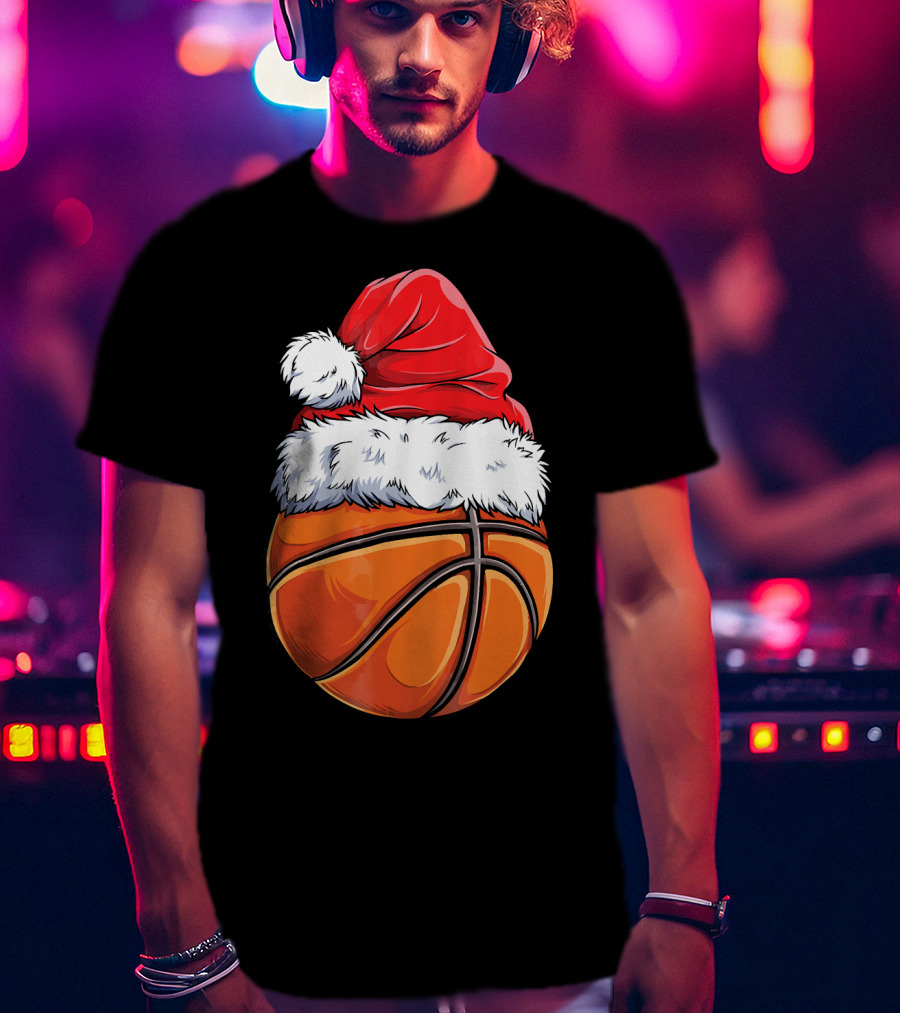 Basketball Santa Hat T-Shirt