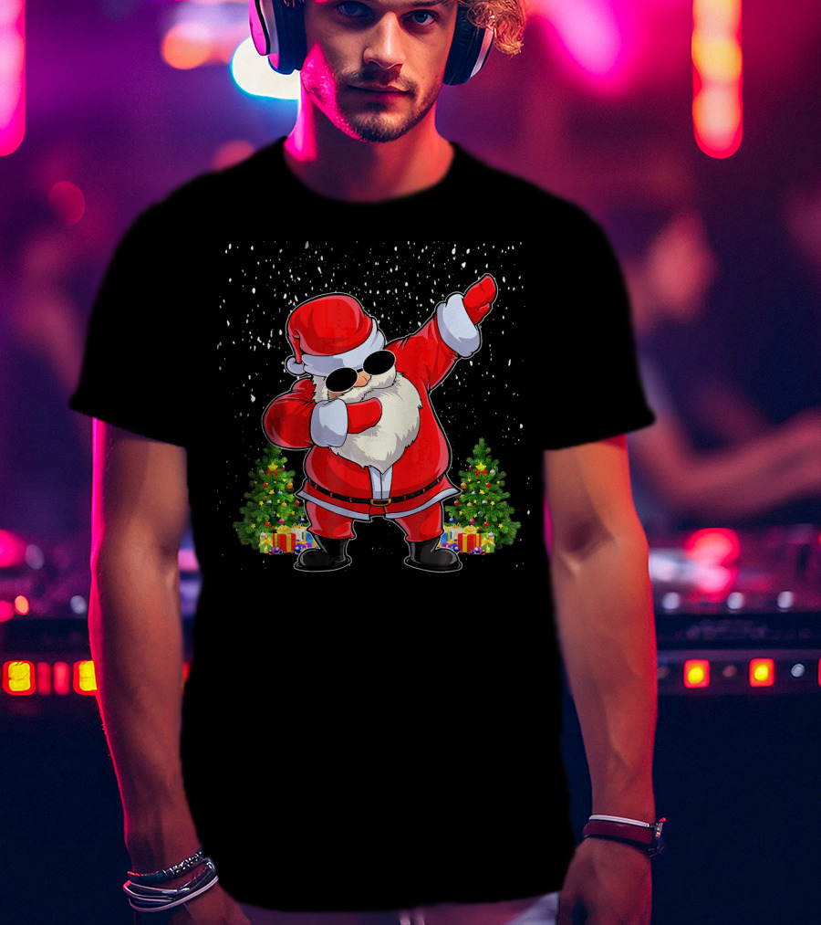 Dabbing Santa Christmas Holiday With Presents And Trees T-Shirt