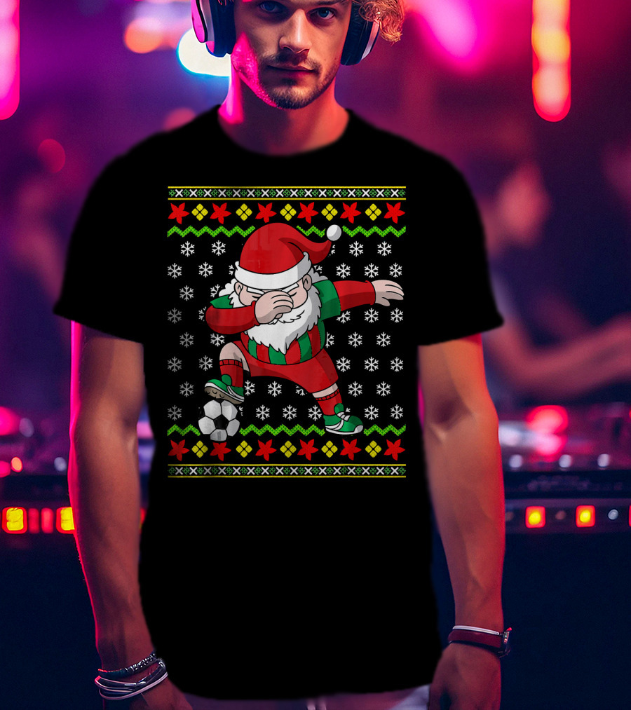 Santa Claus Dab Soccer Christmas Dabbing Ugly T-Shirt