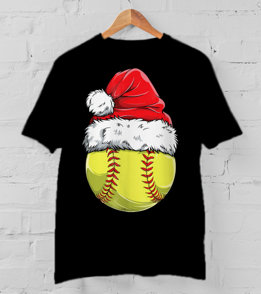 Santa Hat Softball Christmas T-Shirt