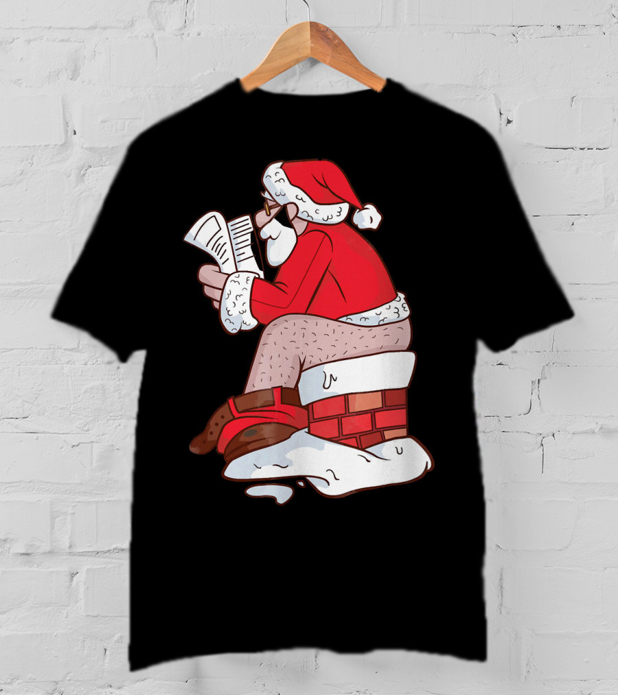 Pooping Santa Naughty List Kids Festive Chimney Cartoon T-Shirt